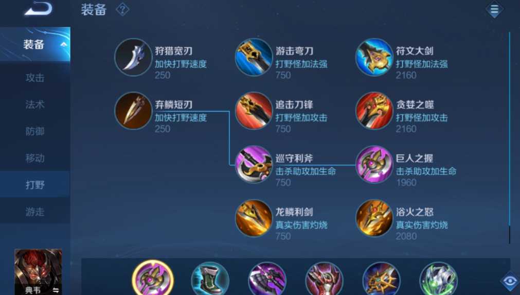 王者荣耀典韦的出装和铭文是什么